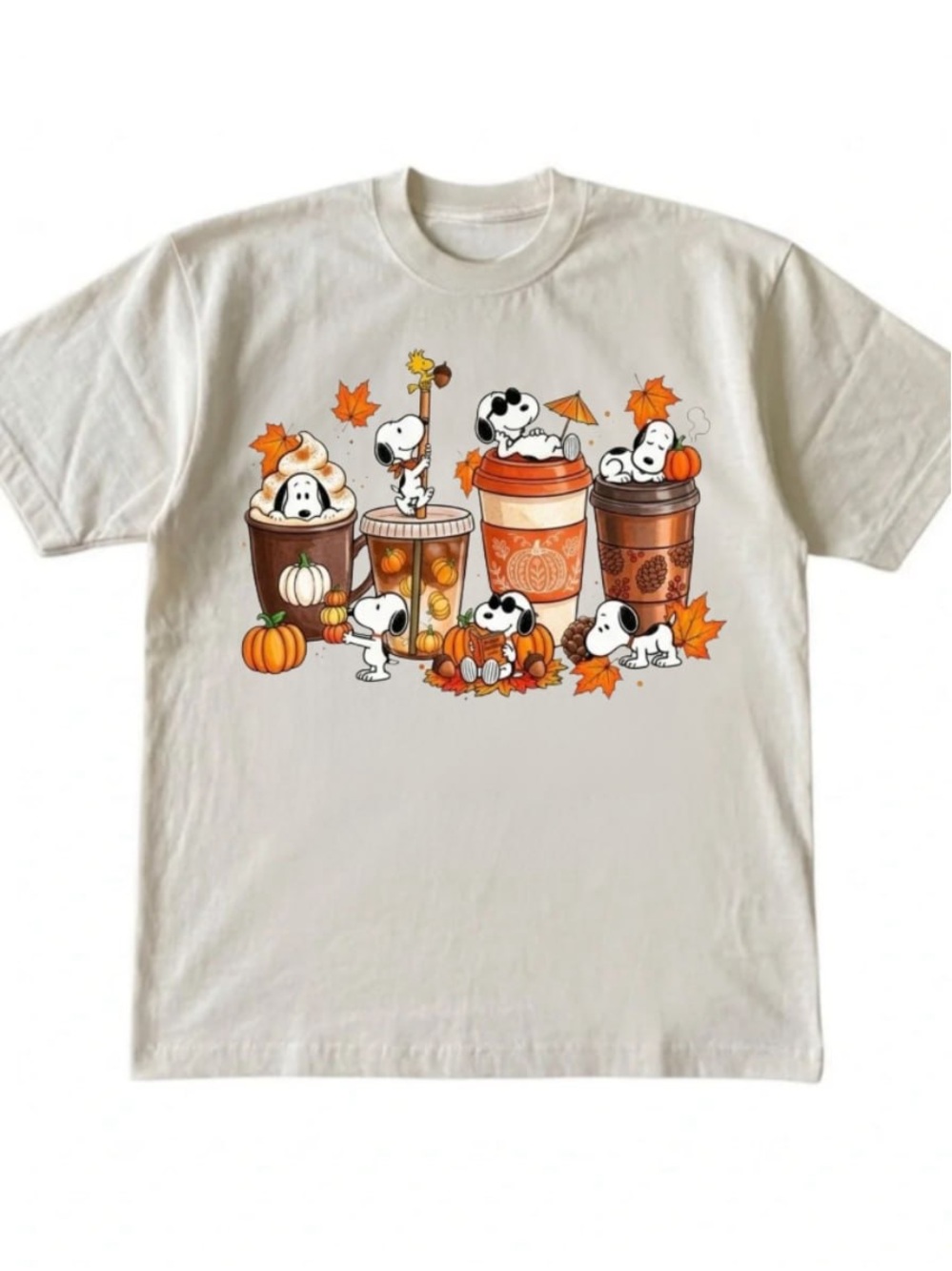Cream Snoopy Pumpkin Coffee Tee